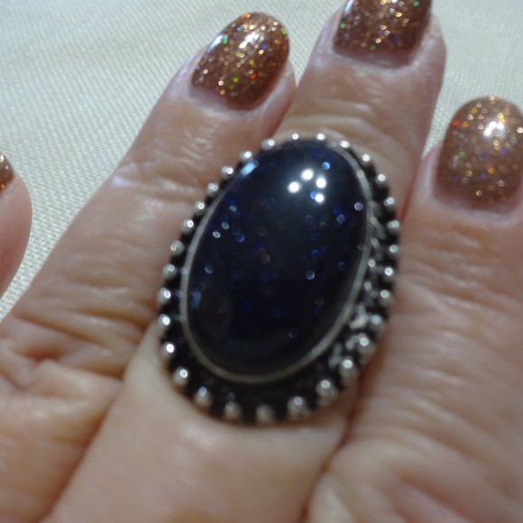 Sparkling "BLUE SUNSTONE" Handmade Sterling Ring Size 8.5 #528B - Picture 3 of 3